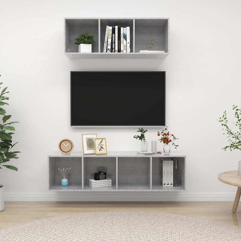 vidaXL Set de muebles de salón 2 pzas madera ingeniería gris hormigón (1/5)