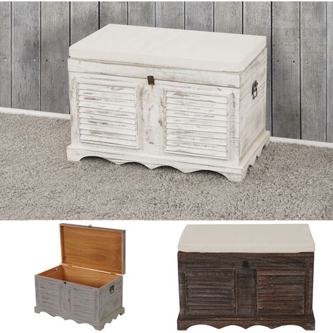 Banc banquette / coffre de rangement T356, style shabby 50x76x45cm blanc (1/5)