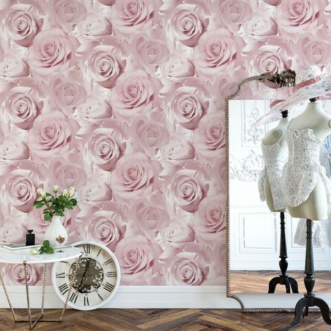 Muriva Bella Soft Pink Flower Rose Bloom 3D Effect Floral Designer Wallpaper[FULL ROLL - Bella Soft Pink WD0011]