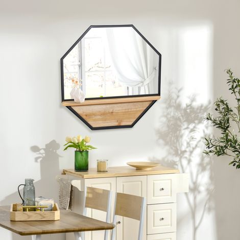 Espejo Decorativo de Pared 61x61 cm Espejo Octágono con Estante para Salón Dormitorio Entrada Negro (1/5)