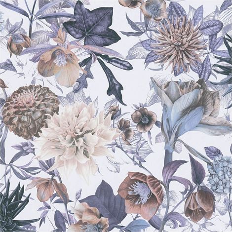 Flowers wallcovering wall Profhome 381751 smooth non-woven non-textured wallpaper with floral ornaments matt white blue beige grey 5.33 m2 (1/5)
