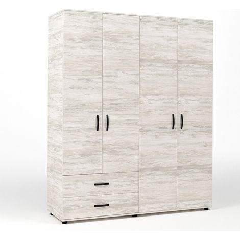 Kit Armadio 4 Ante + 2 Cassetti 160X52X205 Cm Bianco Ven.K083