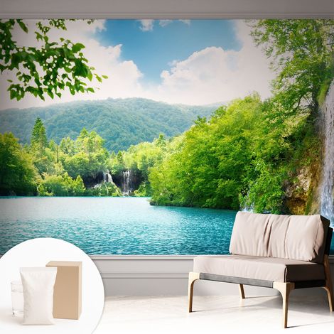 Papier peint intissé mural classique avec imprimé motifs décoratifs design élégant non‑tissé Cascade naturelle 312x219 cm (1/5)