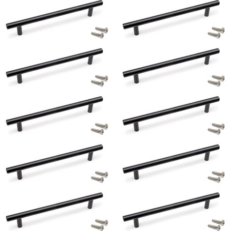 Emuca Lotto di 10 maniglie per mobili Orlando, L210mm, interasse 160mm, Acciaio, Verniciato nero