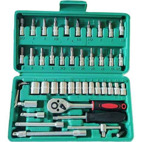 Coffret de douilles 1/4'' - CHROMEmat - 46 pcs pour DIY, Réparation Automobile, Coffret de Douilles Embouts Vert (1/5)