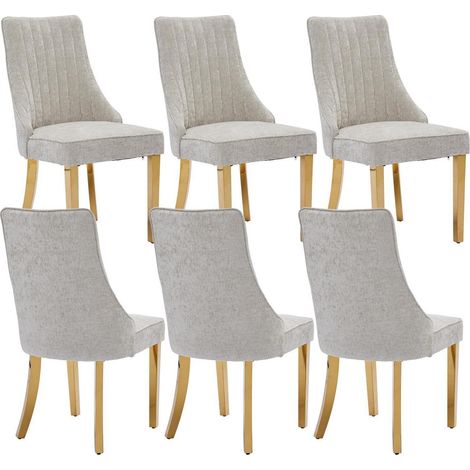 Esszimmerstühle 6er Set Stoff mit Channel-Steppung und goldfarbenen Edelstahlbeinen, Beige (1/5)