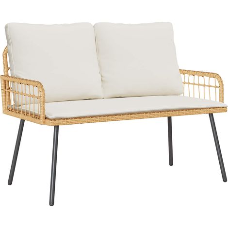 Gartenbank mit Kissen Natur 114 x 64 x 90cm Stahl
