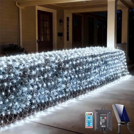 Lot 2 filets lumineux solaires 3 mètres 192 LED filet lumineux maille buissons lumières jardin étanches énergie solaire 8 (1/5)