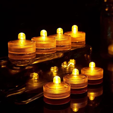 Jaune Étanche Sous-Marin Rond Mini LED Lumières De Thé Lumières Submersibles pour le Mariage À La Maison Party Vase Festival Saint Valentin Décoration（12pack ）