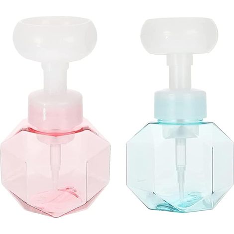 2pcs Distributeur de Mousse en Forme de Fleur Distributeur de Mousse Bain Distributeur Savon Fleur Rechargeable Transparent pour Cuisine Salle de Bain Voyage Bleu Rose 300ml (1/5)