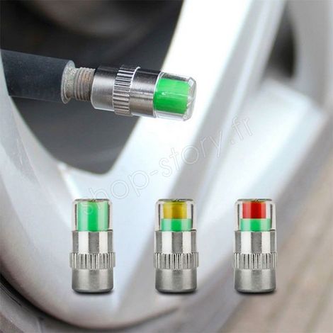 Bouchons de Valve avec Indicateur de Pression – Témoin Vert/Jaune/Rouge pour Pneus Auto, Moto, Caravanes – Contrôle Facile