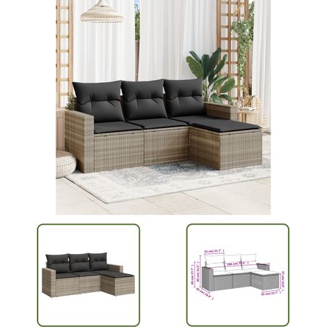 The Living Store Salon de jardin 4 pcs avec coussins gris clair résine tressée - Salon De Jardin - Meuble De Jardin - Mobilier Extérieur - Salon D'extérieur - Set De Canapé (1/3)