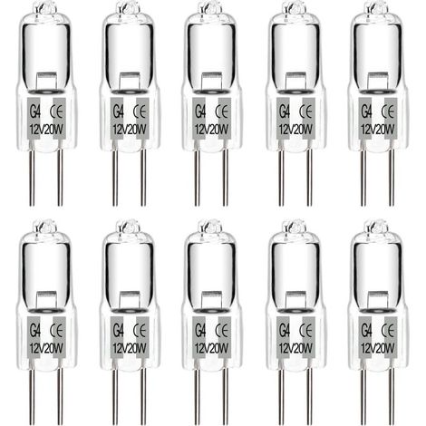 Ampoule Halogène G4 12V 20W Blanc Chaud Dimmable, Capsule G4 Halogene pour Hotte, Cuisine, Lustre, Salon, Lot de 10 [Classe énergétique G]