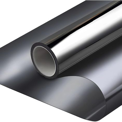Anti-Glare and Heat Mirror Window Film 44.5 x 200 cm – Tain-Free Adhesive Anti-UV Glazing Film for Home, Office, Kitchen – Silver Black (1/5)