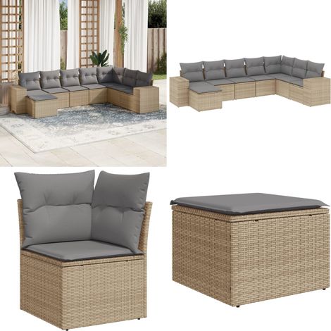 8-tlg. Garten-Sofagarnitur mit Kissen Beige Poly Rattan - Gartensorte - Esszimmergarnitur - Lounge Möbel - Outdoor Furniture - Gartenlounge - Home & Living (1/5)