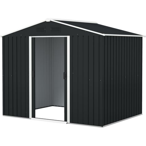 Abri de jardin en acier galvanisé de 3,6 m² avec aérations, toit en pente, double porte coulissante verrouillable, 236 x 174 x 190 cm, gris foncé
