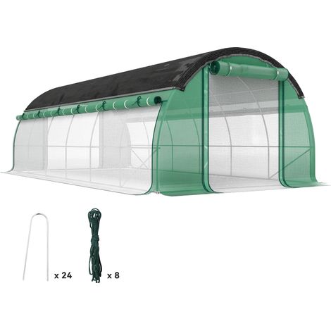 Serre Tunnel 6 x 3 x 2 m, Filet de Protection Solaire, Parois Latérales Roulables, Couvercle Plastique, Cadre Acier, Vert (1/5)