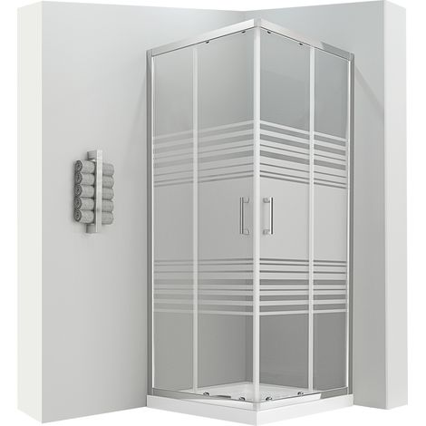 LANA Cabine douche H 190 cm porte coulissante semi-opaque 100 x 100 cm + receveur (1/5)