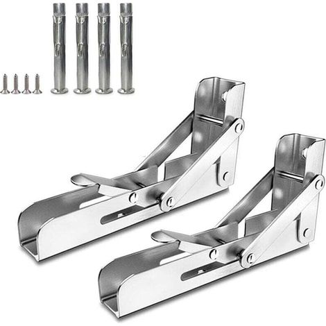 2 Pliable Équerre pour Etagere Mural,économiser de l'espace,Support étagères avec vis d'expansion en Acier Inoxydable,150 mm,Tablette Pliante Console pour Charges Lourdes (1/5)