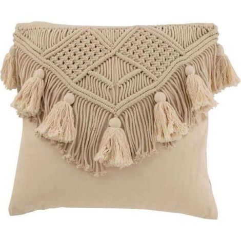 Coussin Déco avec Franges "Cosy" 45x45cm Beige (1/2)