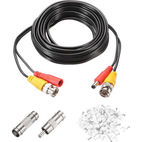 Câble Vidéo BNC, 5m/16ft Câble Tout-en-Un pour Caméra de Sécurité, Fil d'Extension DC pour Installation de Système de Caméra de Sécurité CCTV DVR, 1 Ensemble Noir (1/5)