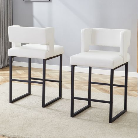 Taburetes de bar 2 uds, 48 x 53,3 x 91,4 cm, asiento PU blanco y base metálica negra HAVRYA (1/5)