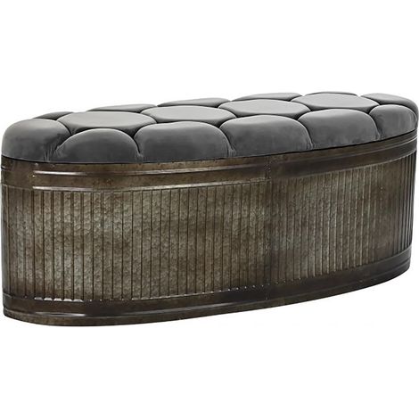 Pegane – Banquette coffre en métal gris – Longueur 117 cm x Profondeur 42 cm x Hauteur 47 cm – Rangement optimisé pour intérieur moderne (1/4)