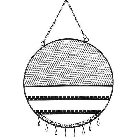 Présentoir à bijoux rond et large en métal grillagé pour boucles d'oreilles, bracelets et colliers. (1/5)