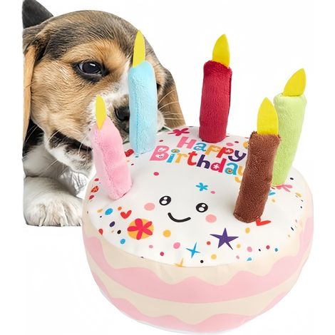 MCBOSON Jouet en peluche pour chien en forme de gâteau d'anniversaire (1/5)