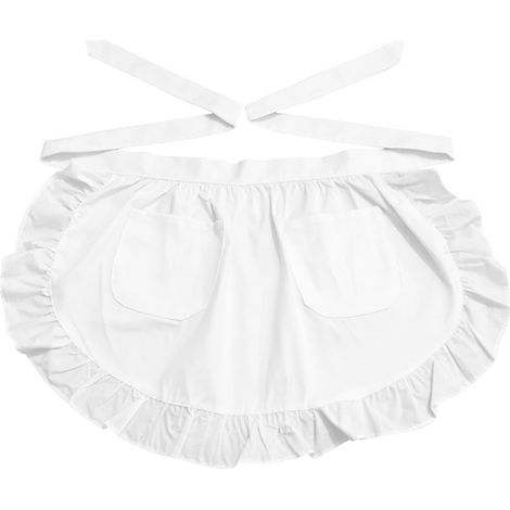 Tablier Courte - Tablier de Cuisine avec 2 Poches - Tablier Blanc à Volants pour Femme - 68 x 42,6 cm - 1 Pièce (1/5)