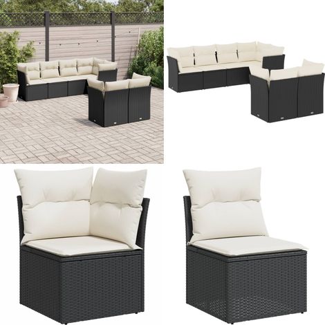 Salon de jardin 7 pcs avec coussins noir résine tressée - Salon De Jardin - Canapé Extérieur - Meuble De Jardin - Ensemble Salon De Jardin - Mobilier De Jardin - Home & Living (1/5)