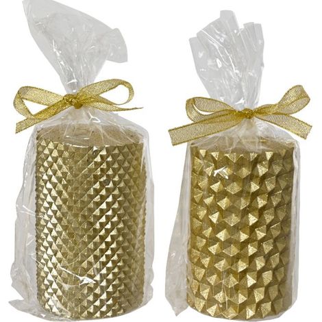 CANDELA ORO PILLAR METALLIZZATA E GLITTERATA 10 CM 2 ASSORTIMENTI PREZZO CADUNO