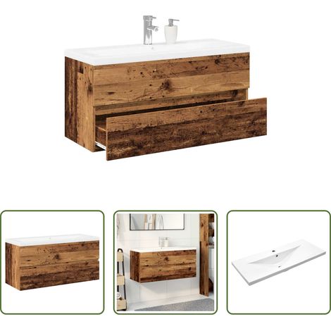 vidaXL Vasque encastrée - Armoire lavabo avec bassin intégré vieux bois (1/5)