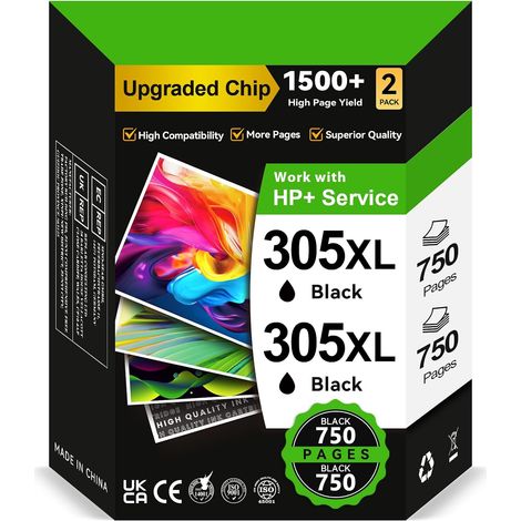 Cartouche Encre 305 XL Noir, Remplacement pour Cartouche HP 305 Noir, Encre Imprimante 305 XL pour DeskJet 2700 2720 2710 2300 Plus 4120 4100 4110 Envy 6000 6032 6020 6022 Pro 6400 (1/5)