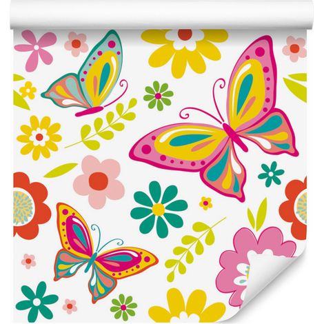Carta da parati con farfalle e fiori per soggiorno e camera da letto, 50x1000 cm (1/5)