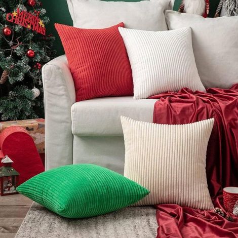 Housse De Coussin - Velours Côtelé - 40 X 40 Cm - Crème - Pour Canapé Lit - Lot De 2 (1/5)
