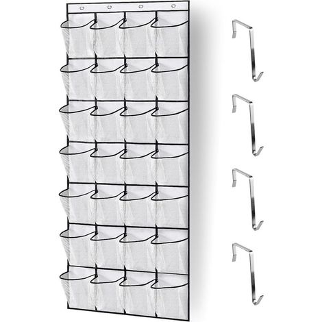 Range chaussures à suspendre sur la porte 28 Poches avec 4Crochets, Poche de Rangement Suspendue pour Chaussures, Shoes Organizer, Stockage de Chaussures pour chambre à coucher, salle de bain(Blanc) (1/5)
