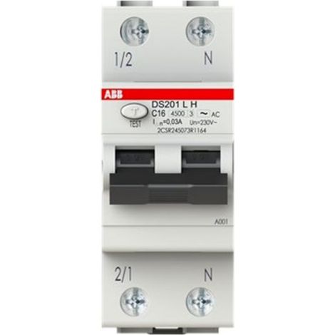 ABB Interruttore differenziale magnetotermico 4,5ka 1p+n c16 f30 - DS201LHC16AC30