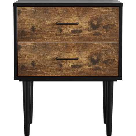 Table de chevet rétro avec 2 tiroirs en bois marron vintage 51x38x66 cm (1/5)