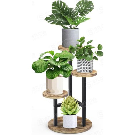 Porte Plante Interieur, Plusieurs Niveaux Plante D'étagère à Fleurs D'angle, Support De Plante En Métal Bois, 3 Niveaux Tabouret Plante, Exterieur Étagères Pour Jardin/Salon(Plante Non Inclus) (1/5)