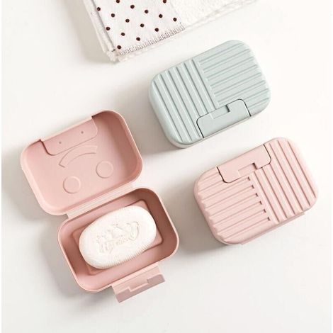 Set mit 2 Reiseseifenschalen, Seifenboxen, Seifenbehältern, perfekt als Geschenk und für Reisen (grün und rosa) (1/4)