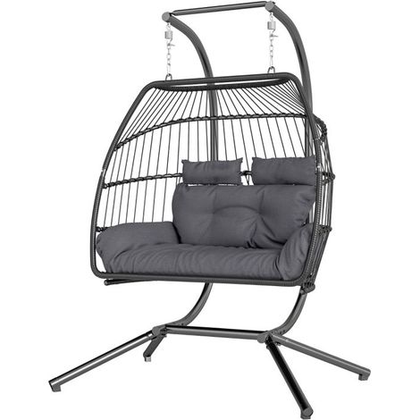 Fauteuil suspendu - SOGEU - 2 places - Pliable - Rotin synthétique - Charge 260 kg (1/5)