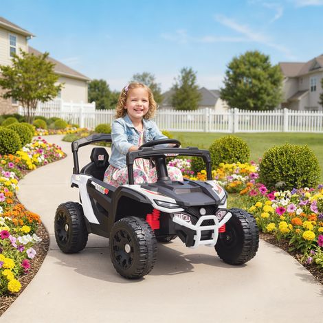 Macchina elettrica per bambini da 12V con 2 motori, telecomando 2.4G, sospensioni posteriori, fari, musica, colore bianco.