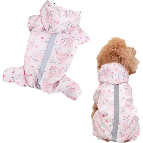 Veste à capuche légère, imperméable, coupe-vent et réglable pour chien, avec bandes réfléchissantes (lapin rose)