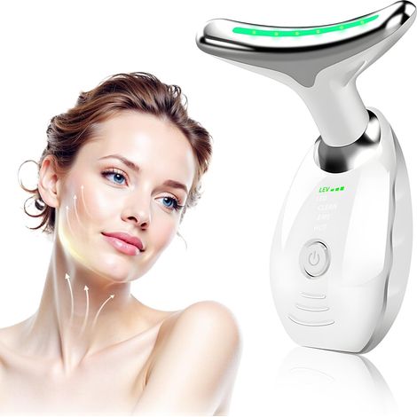 Masajeador facial antiarrugas, masajeador eléctrico de belleza facial con efecto lifting y masaje térmico EMS a 45 ℃, 3 modos y 7 LED, para reafirmar el rostro y el cuello. (1/5)