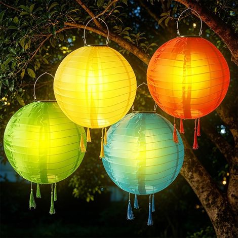 farolillos solares de exterior de 20 cm, farolillos solares colgantes impermeables con 4 borlas blancas cálidas, decoraciones solares colgantes para patio, terraza, jardín, boda, fiesta.