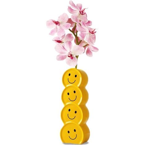 Piccolo vaso in ceramica gialla, fatto a mano, a forma di faccina sorridente, dal design unico in stile nordico, per erba della pampa, complemento d'arredo moderno.