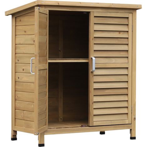 Armoire de jardin extérieur, rangement sur pied pour outils, 87L x 46,5l x 96,5H cm, étagères, portes à persiennes, toit bitumé, jaune (1/5)