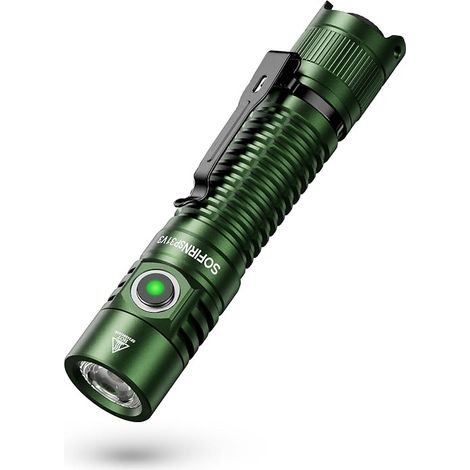 Lampe de poche tactique, 1200 lumens, 5000 K, à LED, verte, rechargeable, avec 8 modes d'éclairage, lampe de poche EDC lumineuse IPX8, avec batterie rechargeable, pour camping, (1/5)