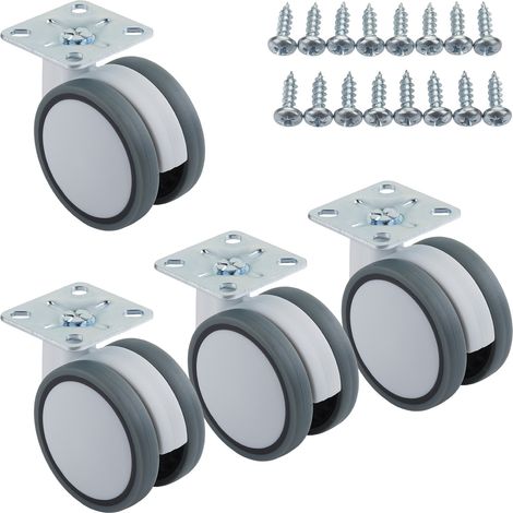 SOTECH 4er Set Möbelrolle Hamm Ø 63 mm Höhe 74,5 mm, weiß/grau, 35Kg Tragkraft, Anschraubplatte 47 x 47 mm, ohne Bremse, Transportrolle Lenkrolle inkl. Befestigungsschrauben (1/5)